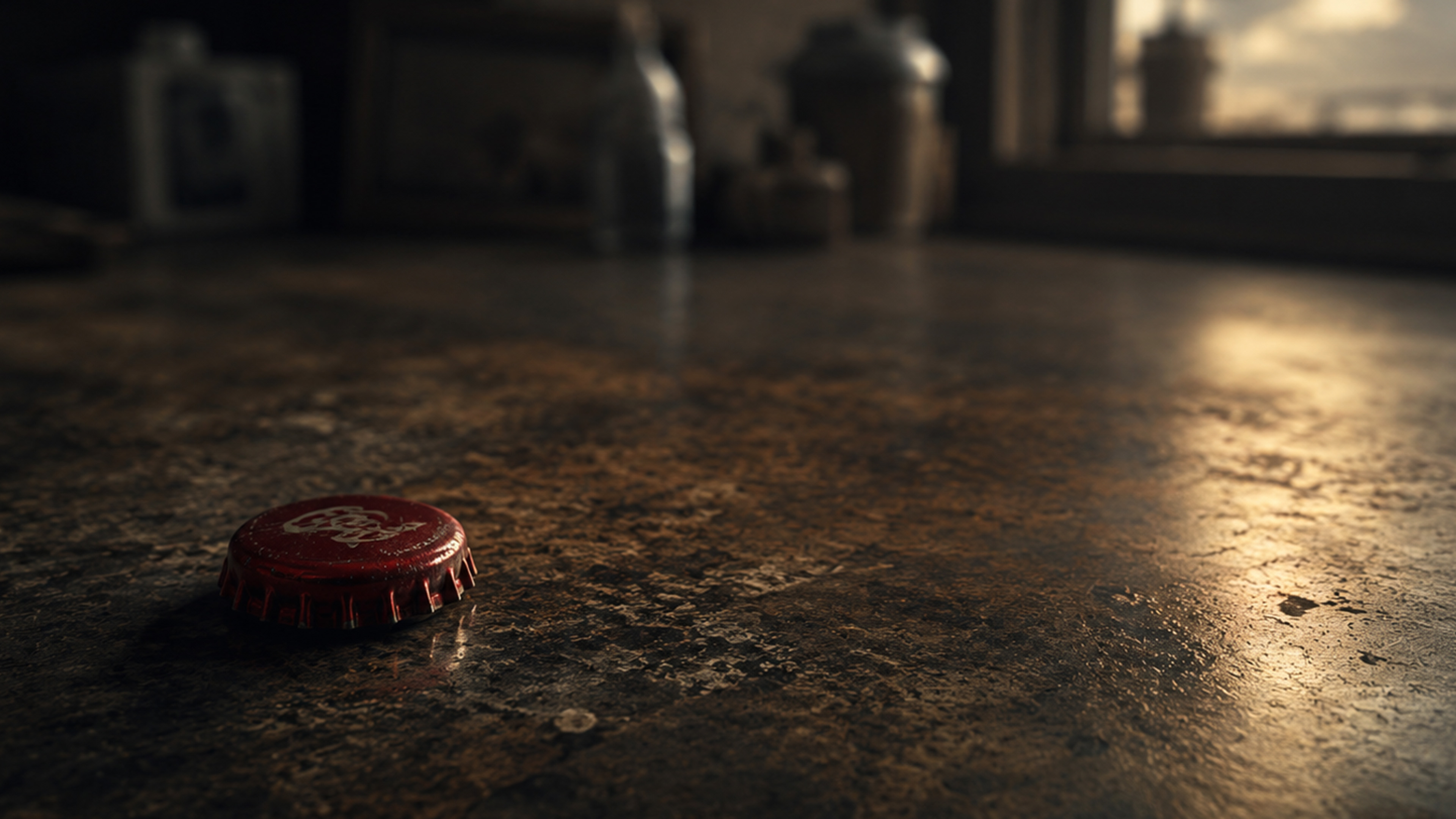 A red bottle cap on a counter